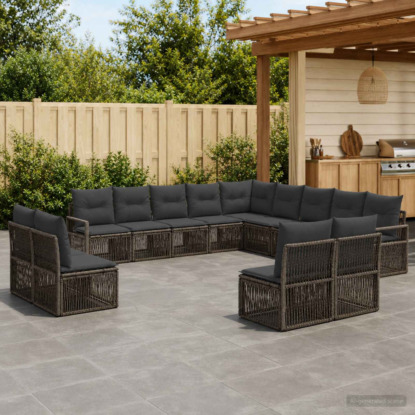 Tuinbankenset 13 pcs Grijs poly rattan is nu te koop bij PeponiXL, paradijselijk wonen!