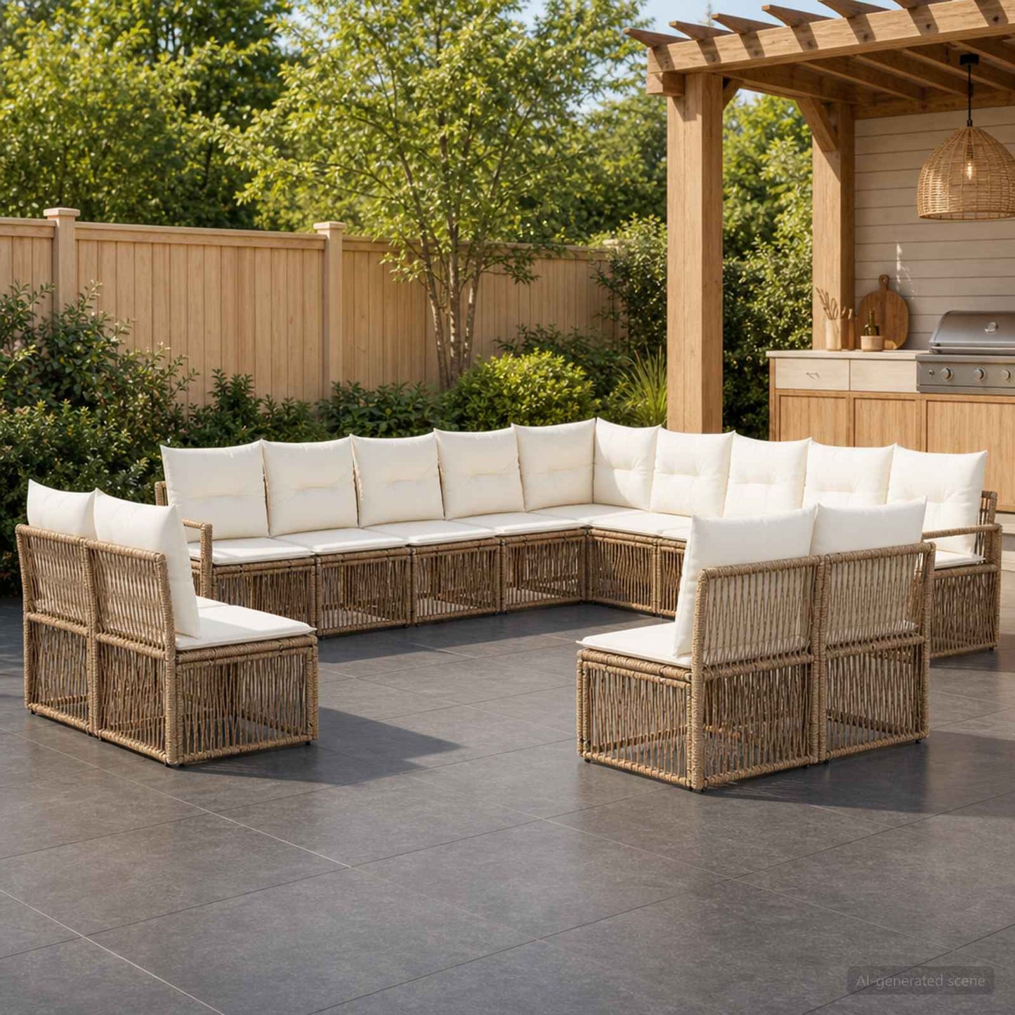Tuinbankenset 13 pcs Beige poly rattan is nu te koop bij PeponiXL, paradijselijk wonen!