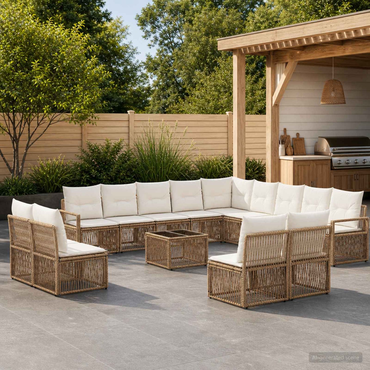 Tuinbankenset 14 pcs Beige poly rattan is nu te koop bij PeponiXL, paradijselijk wonen!