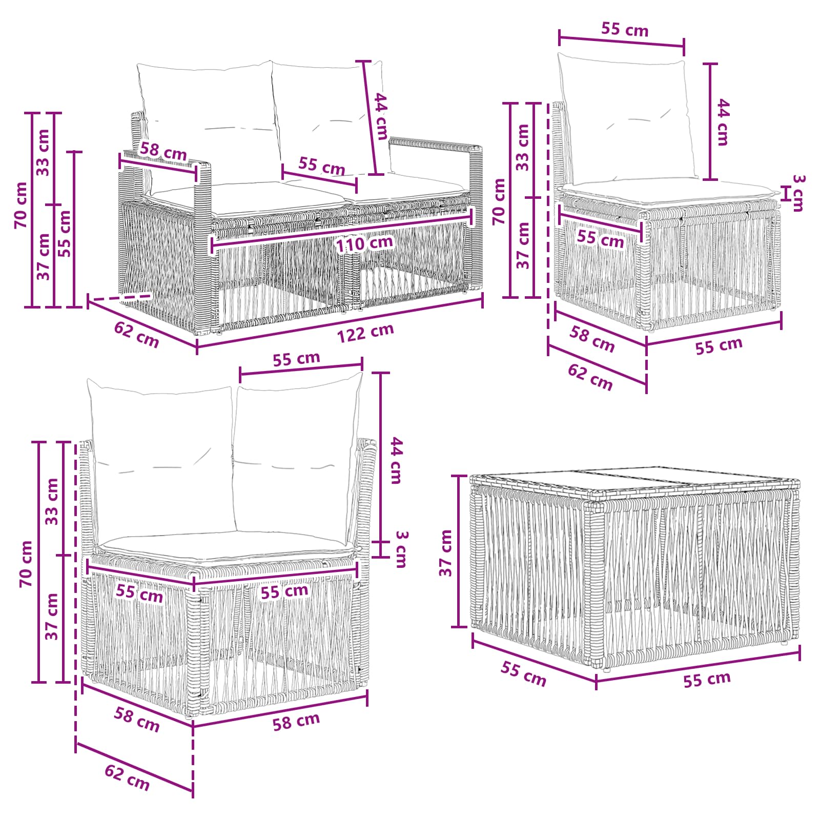 Tuinbankenset 14 pcs Beige poly rattan is nu te koop bij PeponiXL, paradijselijk wonen!