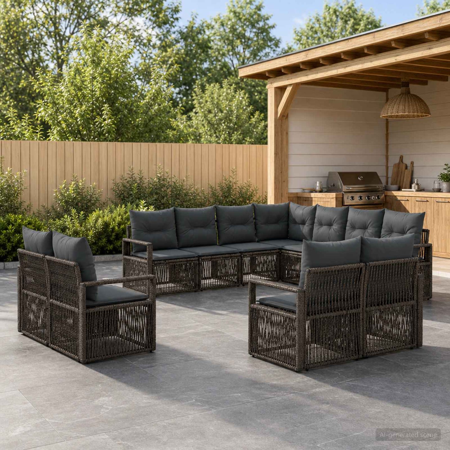 Tuinbankenset 11 pcs Grijs poly rattan is nu te koop bij PeponiXL, paradijselijk wonen!