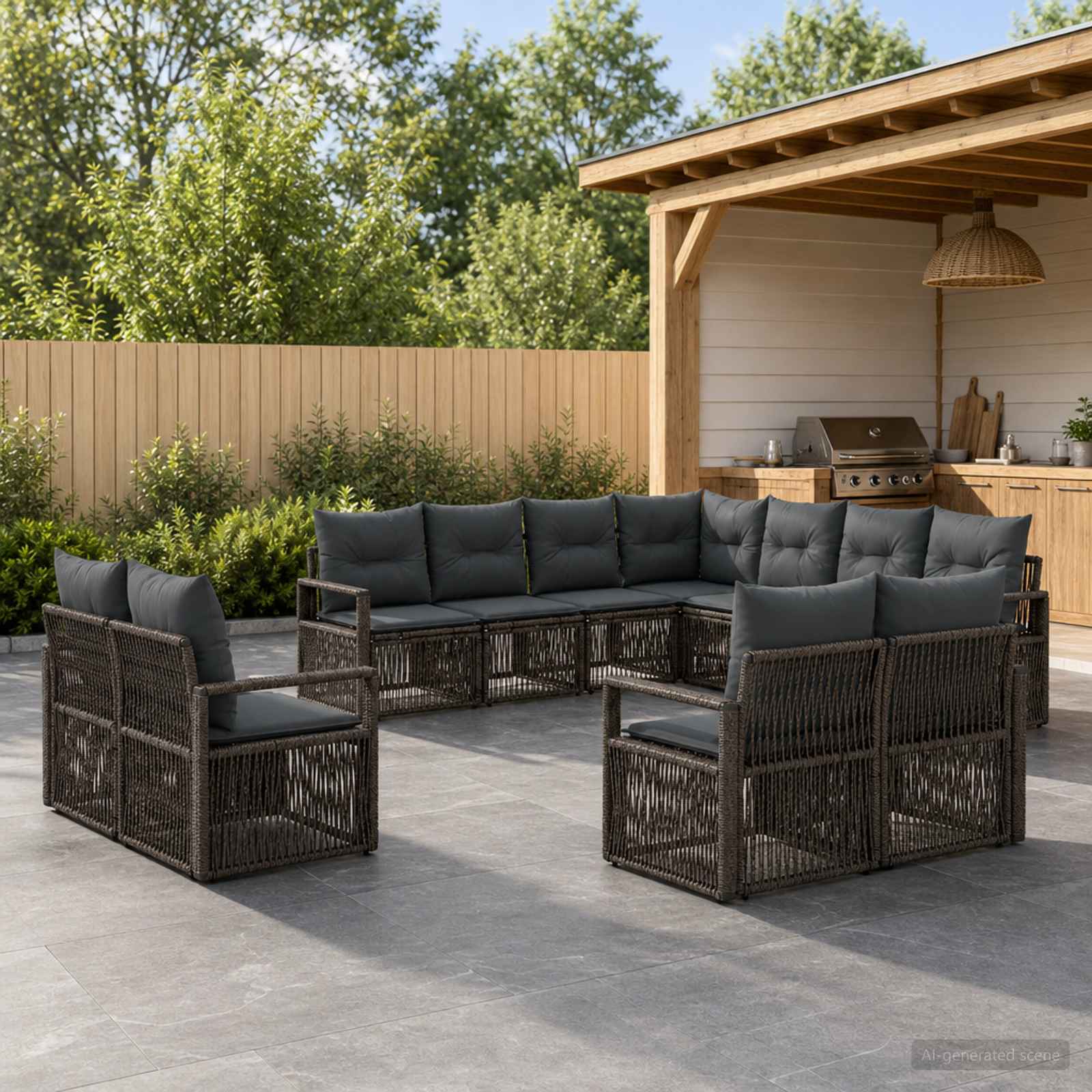 Tuinbankenset 11 pcs Grijs poly rattan is nu te koop bij PeponiXL, paradijselijk wonen!