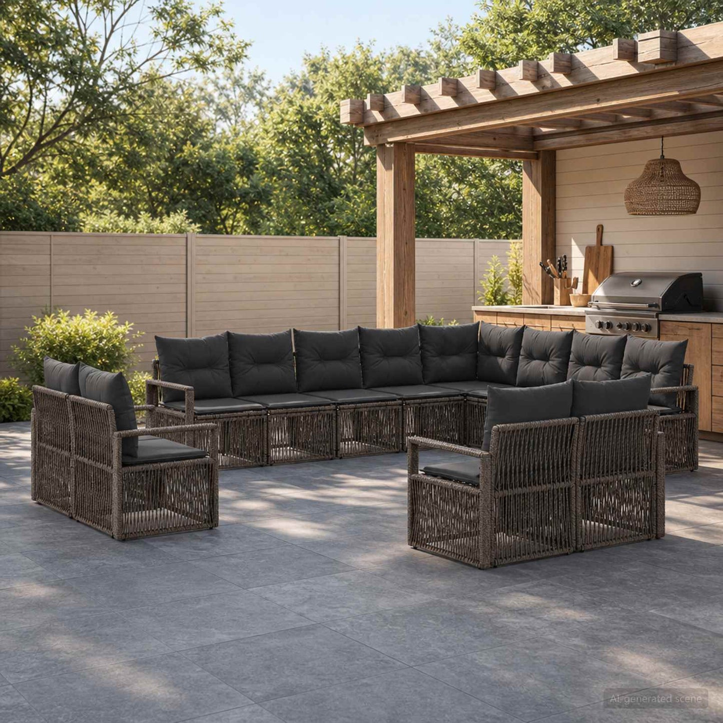 Tuinbankenset 12 pcs Grijs poly rattan is nu te koop bij PeponiXL, paradijselijk wonen!