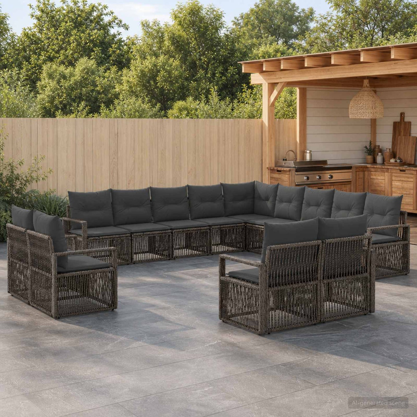 Tuinbankenset 13 pcs Grijs poly rattan is nu te koop bij PeponiXL, paradijselijk wonen!