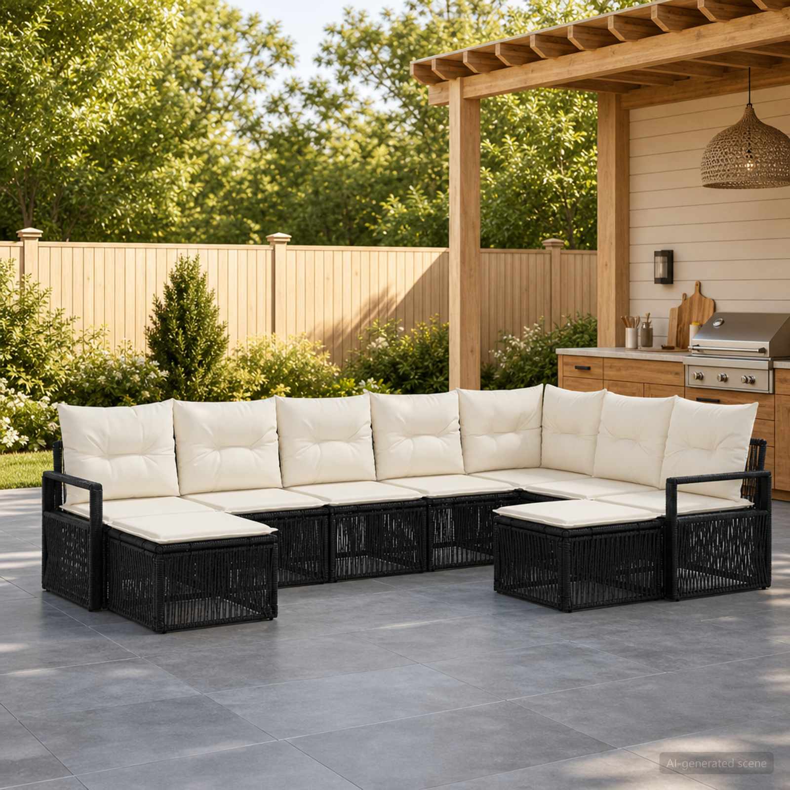 Tuinbankenset 9 pcs Zwart poly rattan is nu te koop bij PeponiXL, paradijselijk wonen!