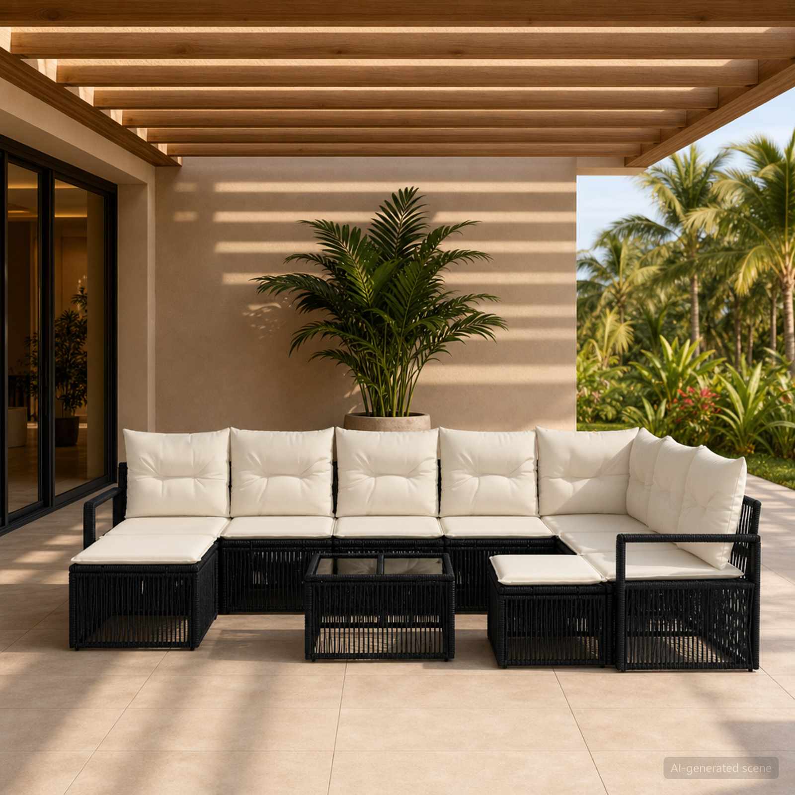 Tuinbankenset 10 pcs Zwart poly rattan is nu te koop bij PeponiXL, paradijselijk wonen!