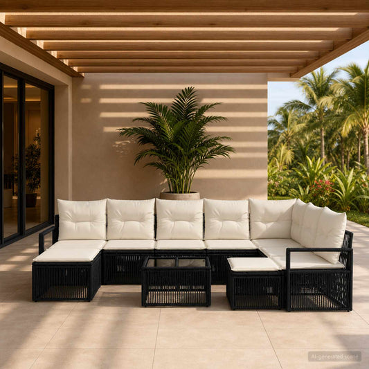 Tuinbankenset 10 pcs Zwart poly rattan is nu te koop bij PeponiXL, paradijselijk wonen!