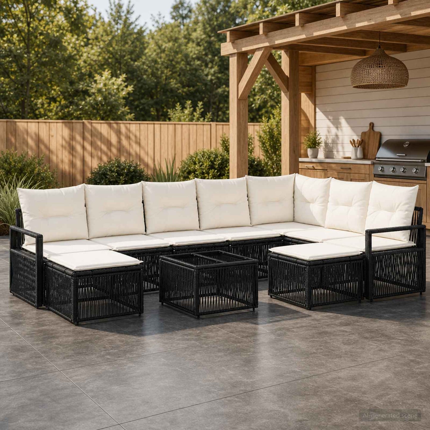 Tuinbankenset 10 pcs Zwart poly rattan is nu te koop bij PeponiXL, paradijselijk wonen!