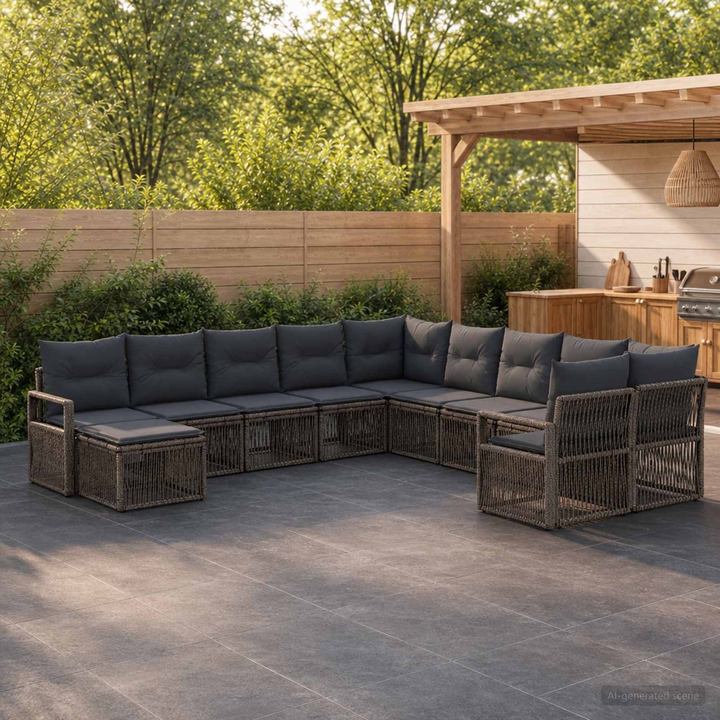 Tuinbankenset 11 pcs Grijs poly rattan is nu te koop bij PeponiXL, paradijselijk wonen!