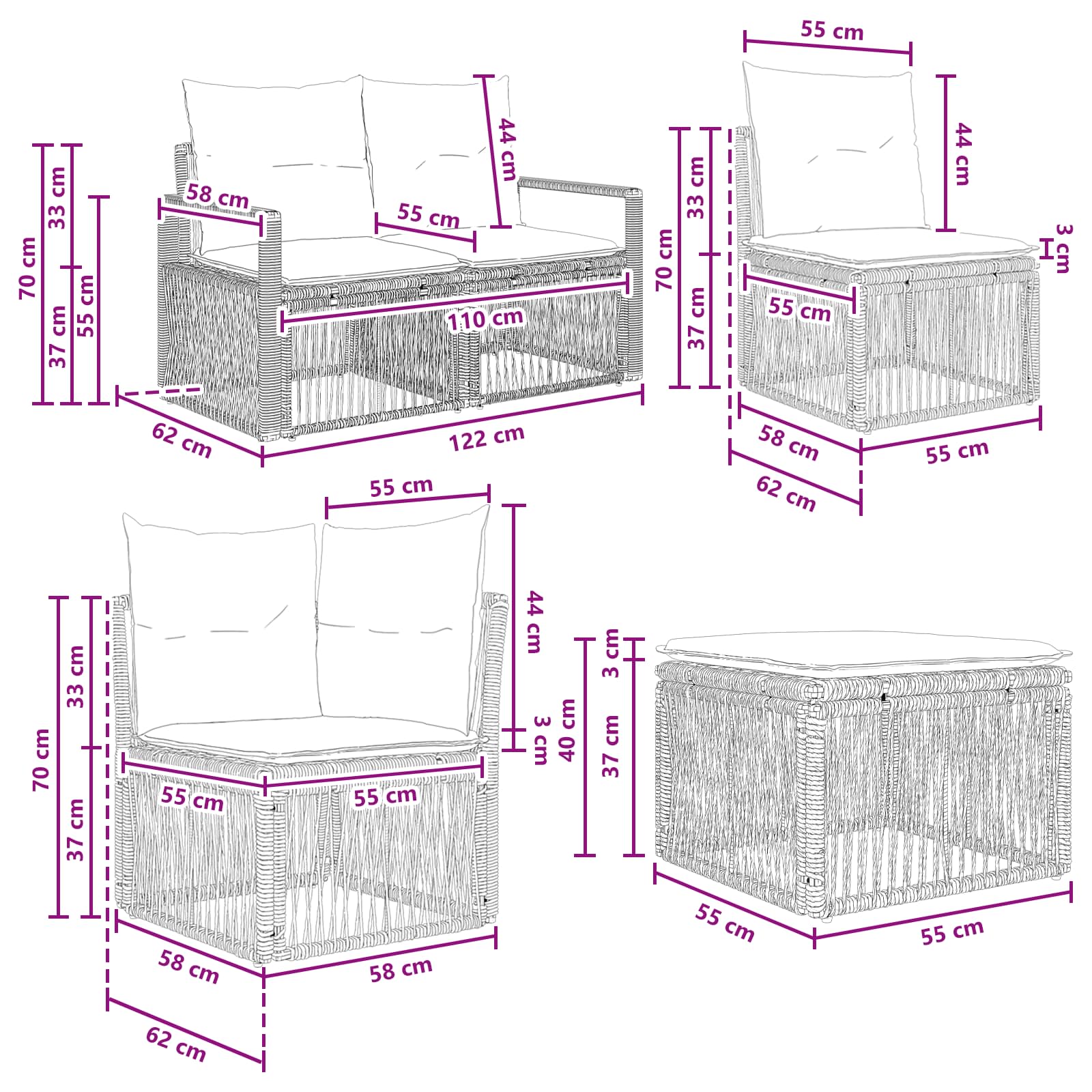 Tuinbankenset 11 pcs Beige poly rattan is nu te koop bij PeponiXL, paradijselijk wonen!