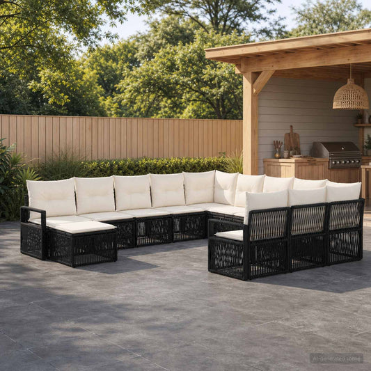 Tuinbankenset 12 pcs Zwart poly rattan is nu te koop bij PeponiXL, paradijselijk wonen!