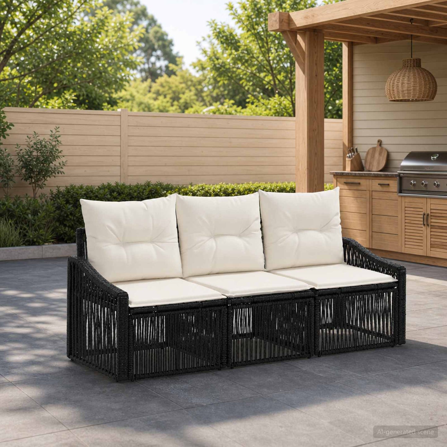 Tuinbankenset 3 pcs Zwart poly rattan is nu te koop bij PeponiXL, paradijselijk wonen!