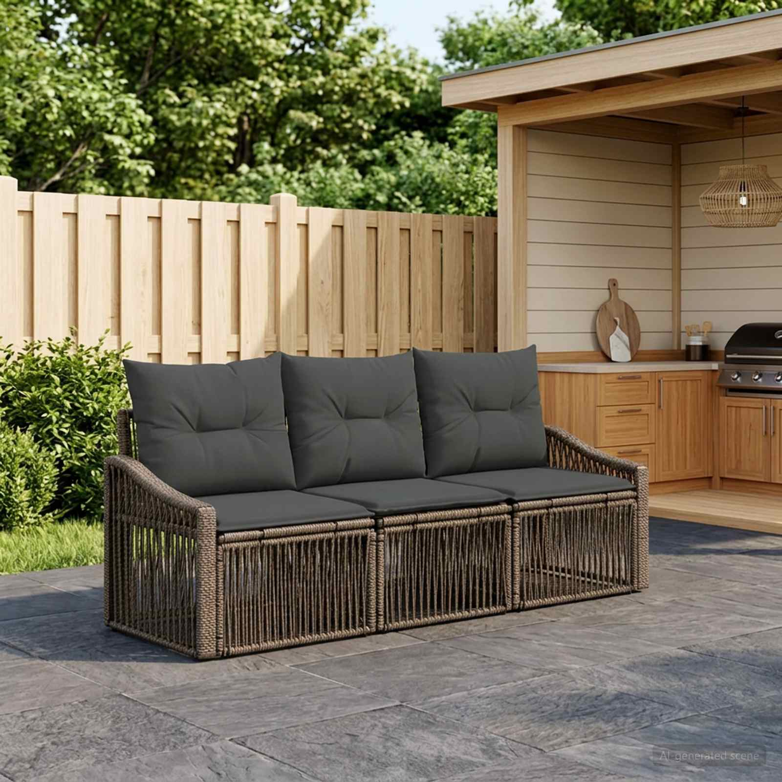 Tuinbankenset 3 pcs Grijs poly rattan is nu te koop bij PeponiXL, paradijselijk wonen!