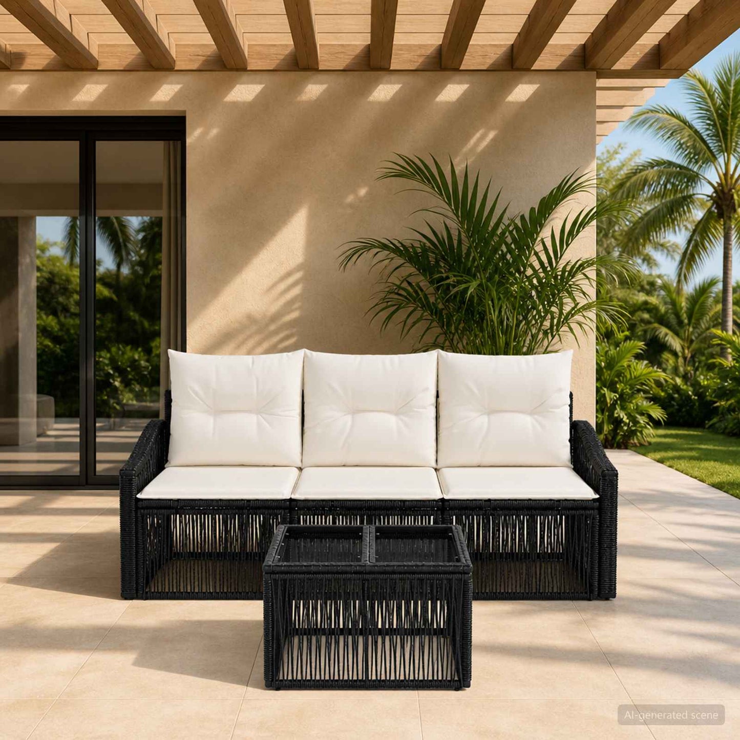 Tuinbankenset 4 pcs Zwart poly rattan is nu te koop bij PeponiXL, paradijselijk wonen!