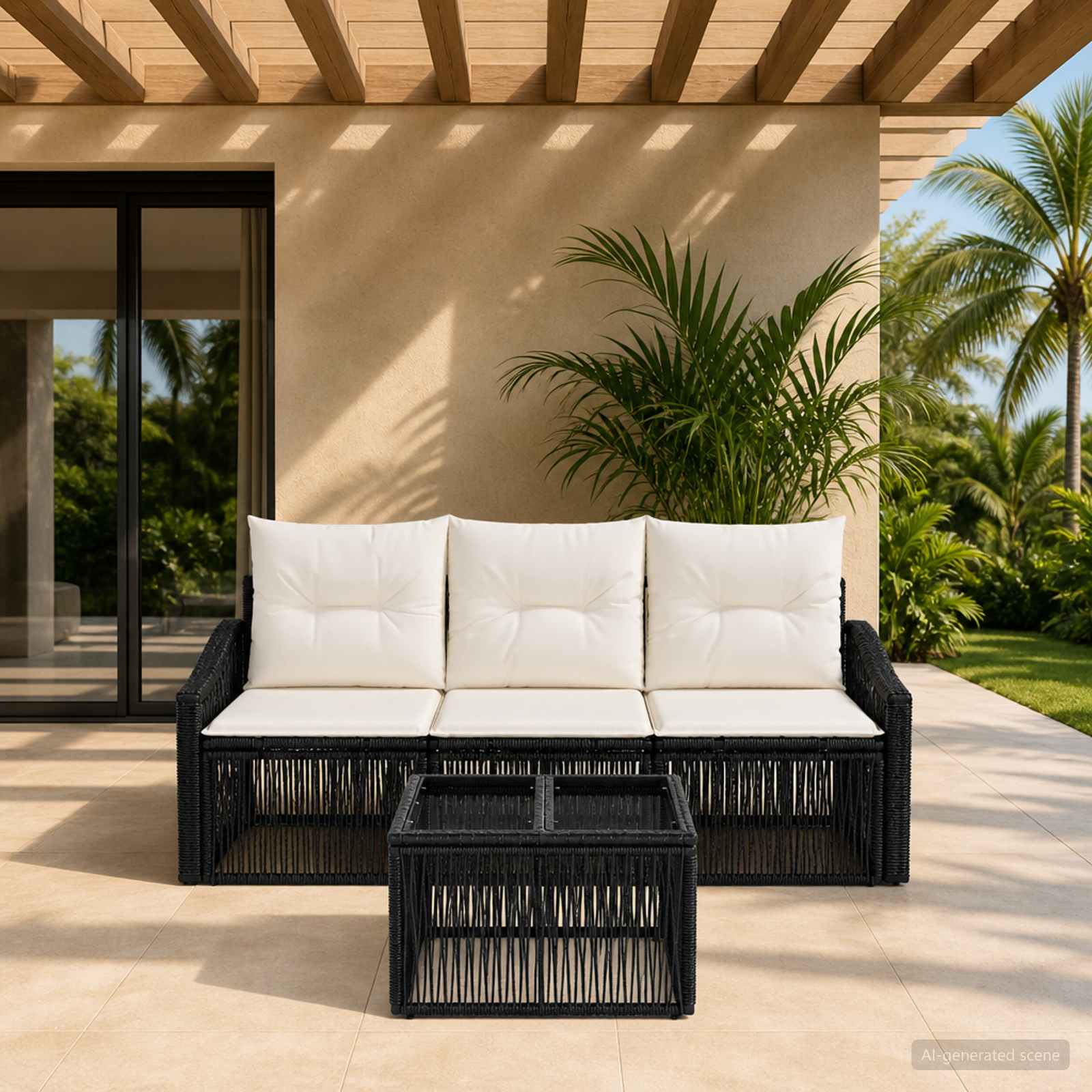 Tuinbankenset 4 pcs Zwart poly rattan is nu te koop bij PeponiXL, paradijselijk wonen!