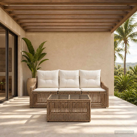 Tuinbankenset 4 pcs Beige poly rattan is nu te koop bij PeponiXL, paradijselijk wonen!