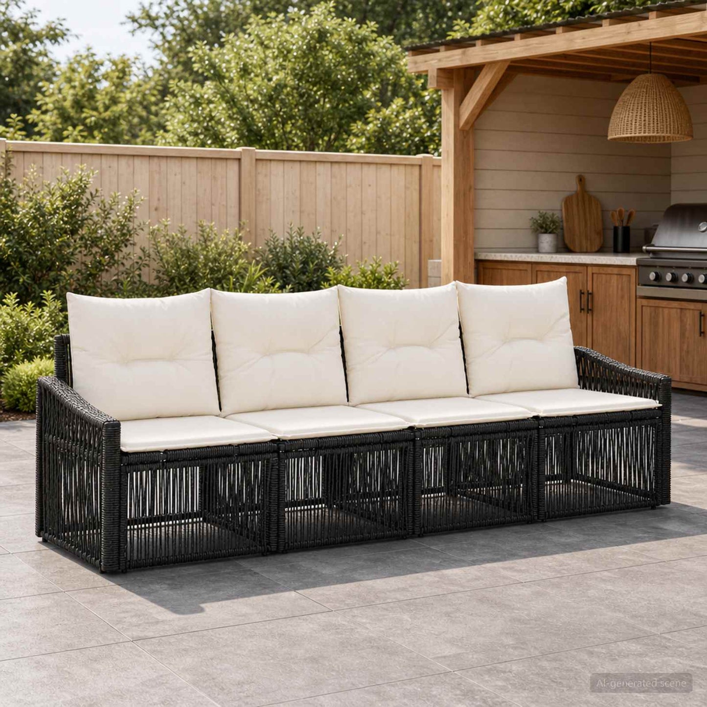 Tuinbankenset 4 pcs Zwart poly rattan is nu te koop bij PeponiXL, paradijselijk wonen!