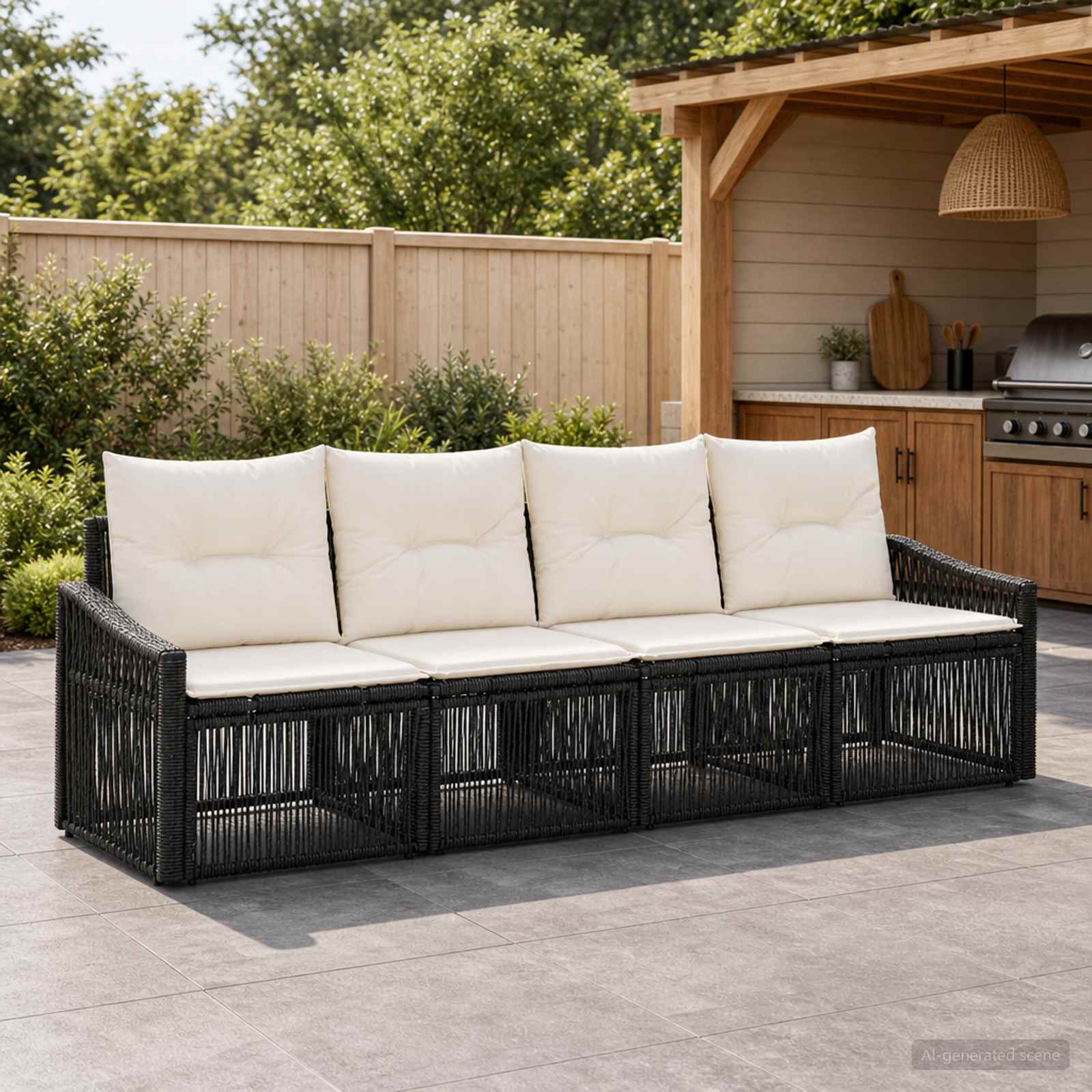 Tuinbankenset 4 pcs Zwart poly rattan is nu te koop bij PeponiXL, paradijselijk wonen!