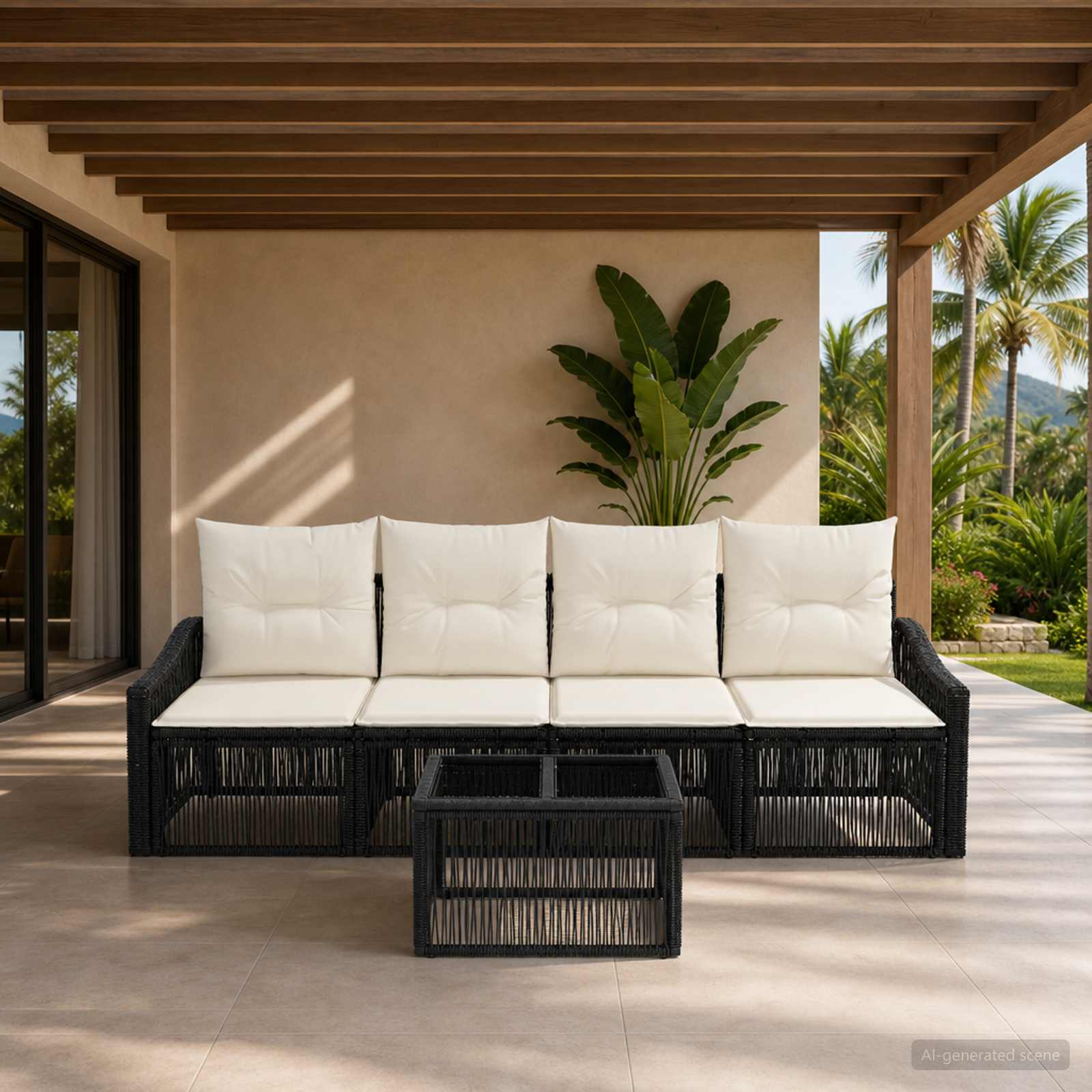 Tuinbankenset 5 pcs Zwart poly rattan is nu te koop bij PeponiXL, paradijselijk wonen!
