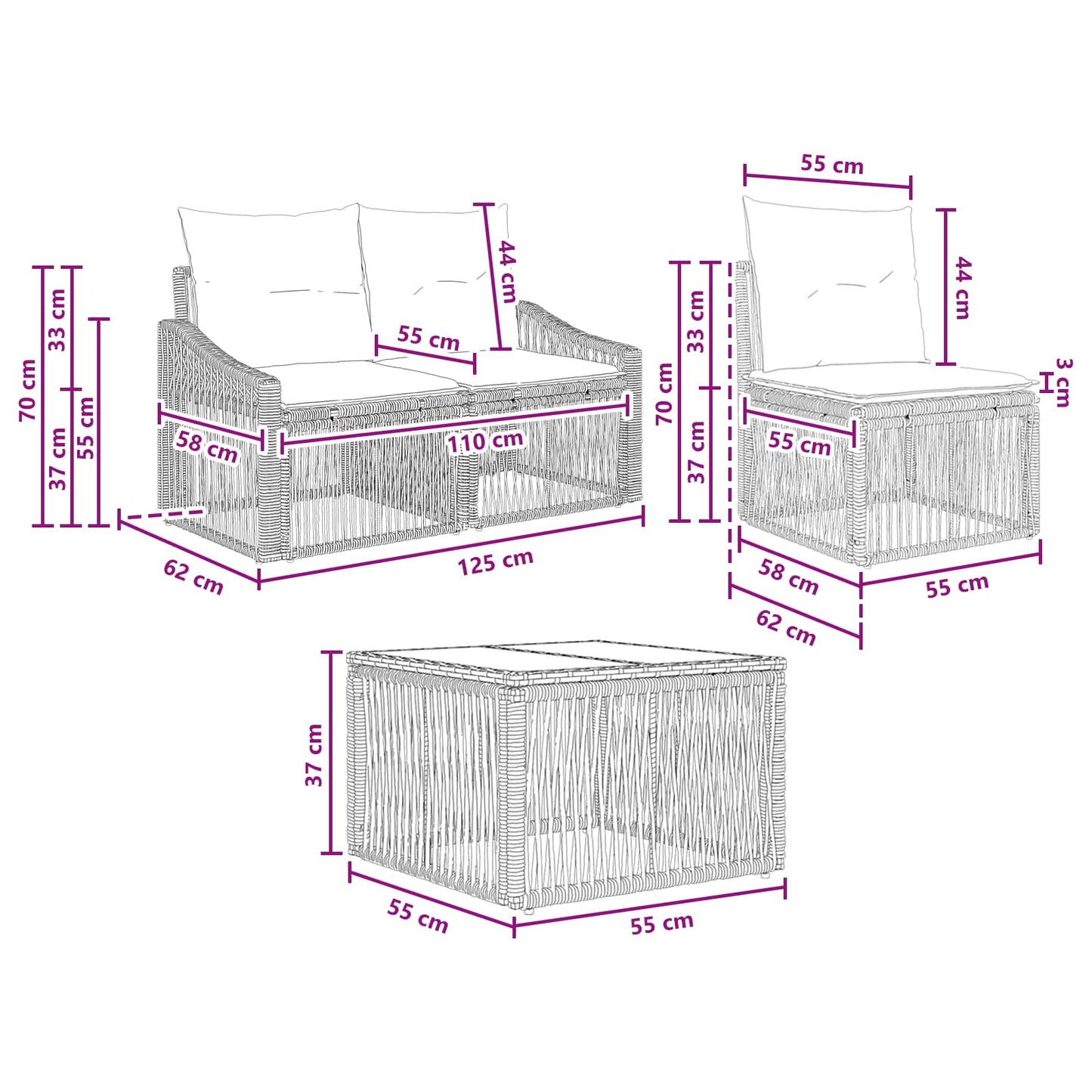 Tuinbankenset 5 pcs Zwart poly rattan is nu te koop bij PeponiXL, paradijselijk wonen!