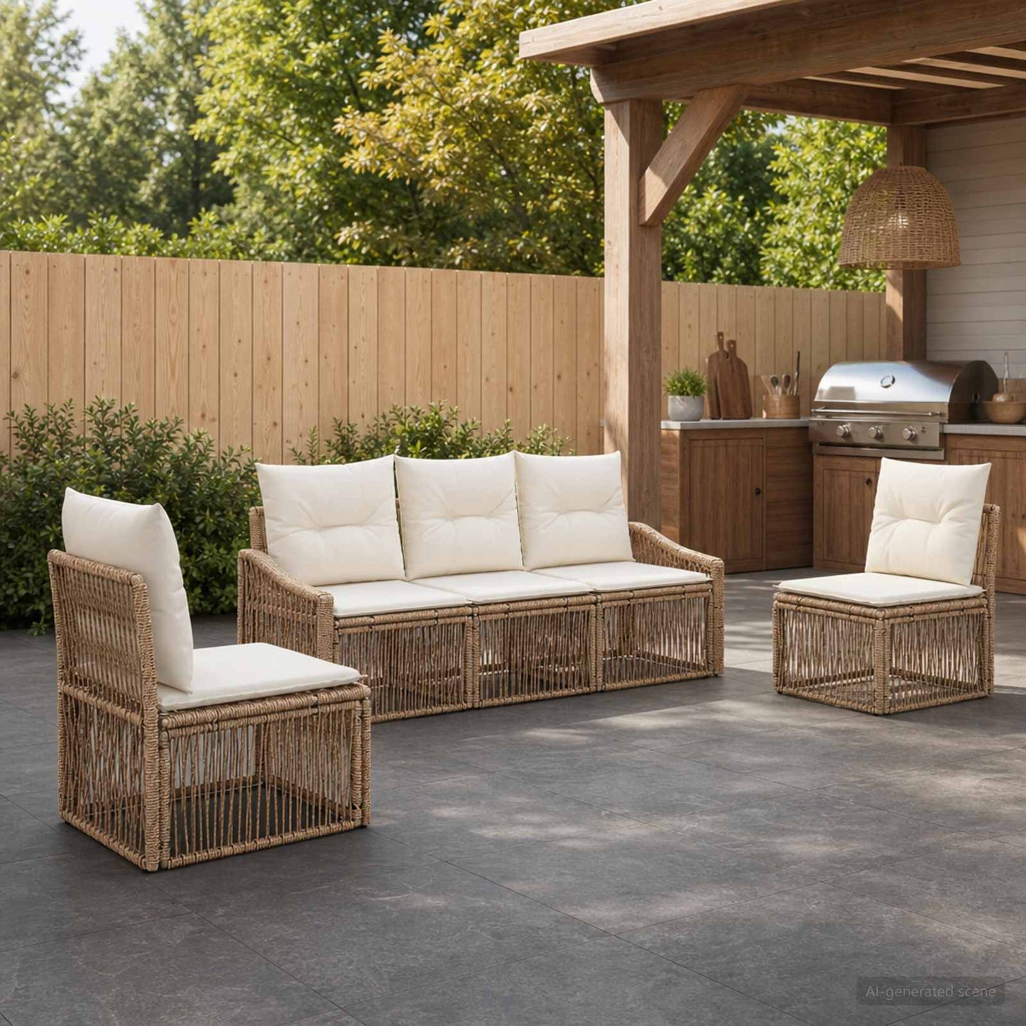 Tuinbankenset 5 pcs Beige poly rattan is nu te koop bij PeponiXL, paradijselijk wonen!