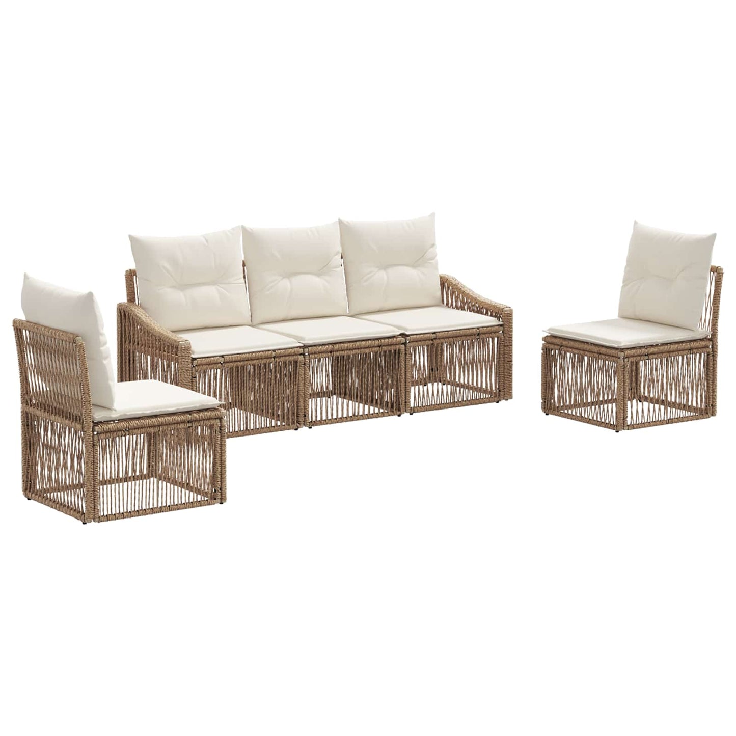 Tuinbankenset 5 pcs Beige poly rattan is nu te koop bij PeponiXL, paradijselijk wonen!