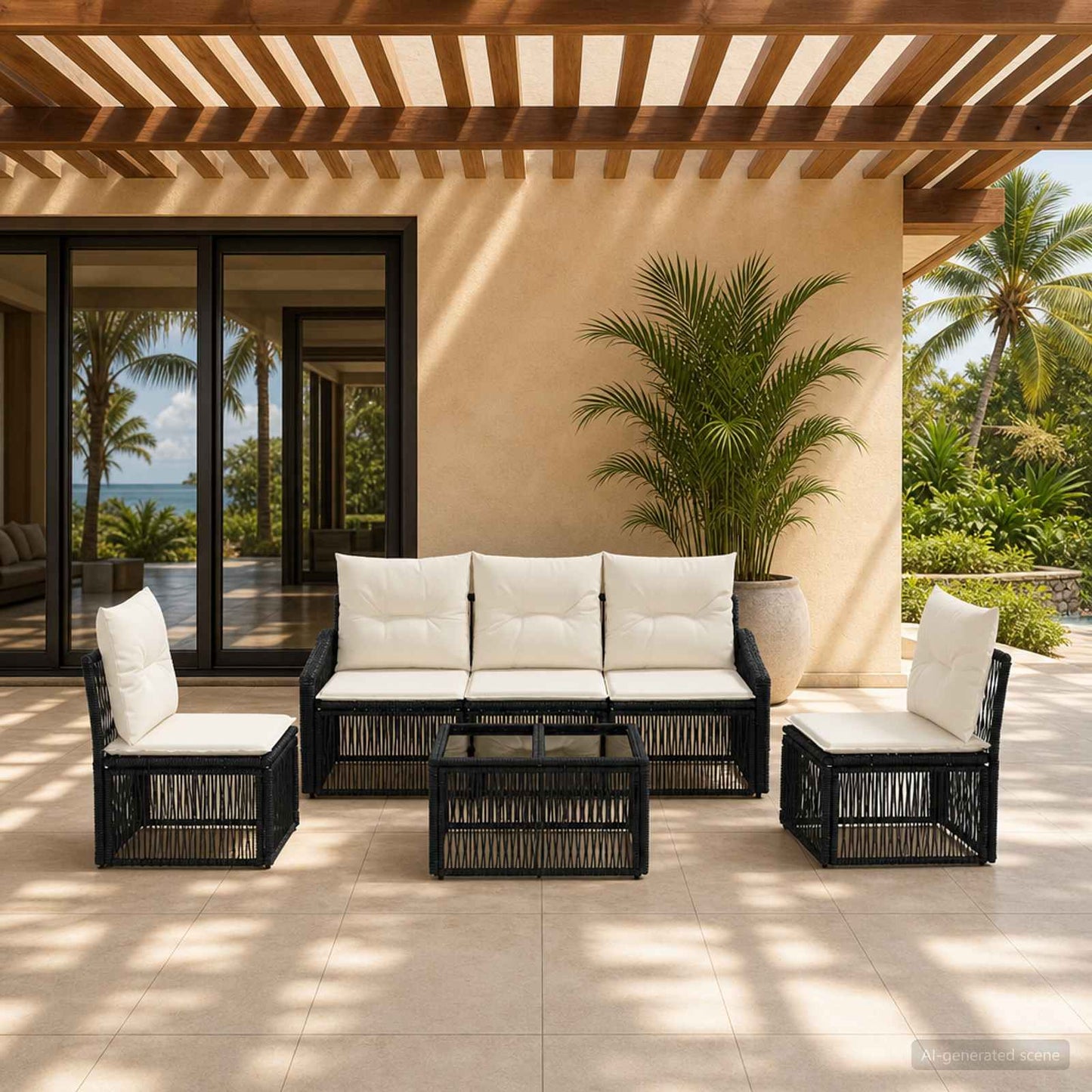 Tuinbankenset 6 pcs Zwart poly rattan is nu te koop bij PeponiXL, paradijselijk wonen!