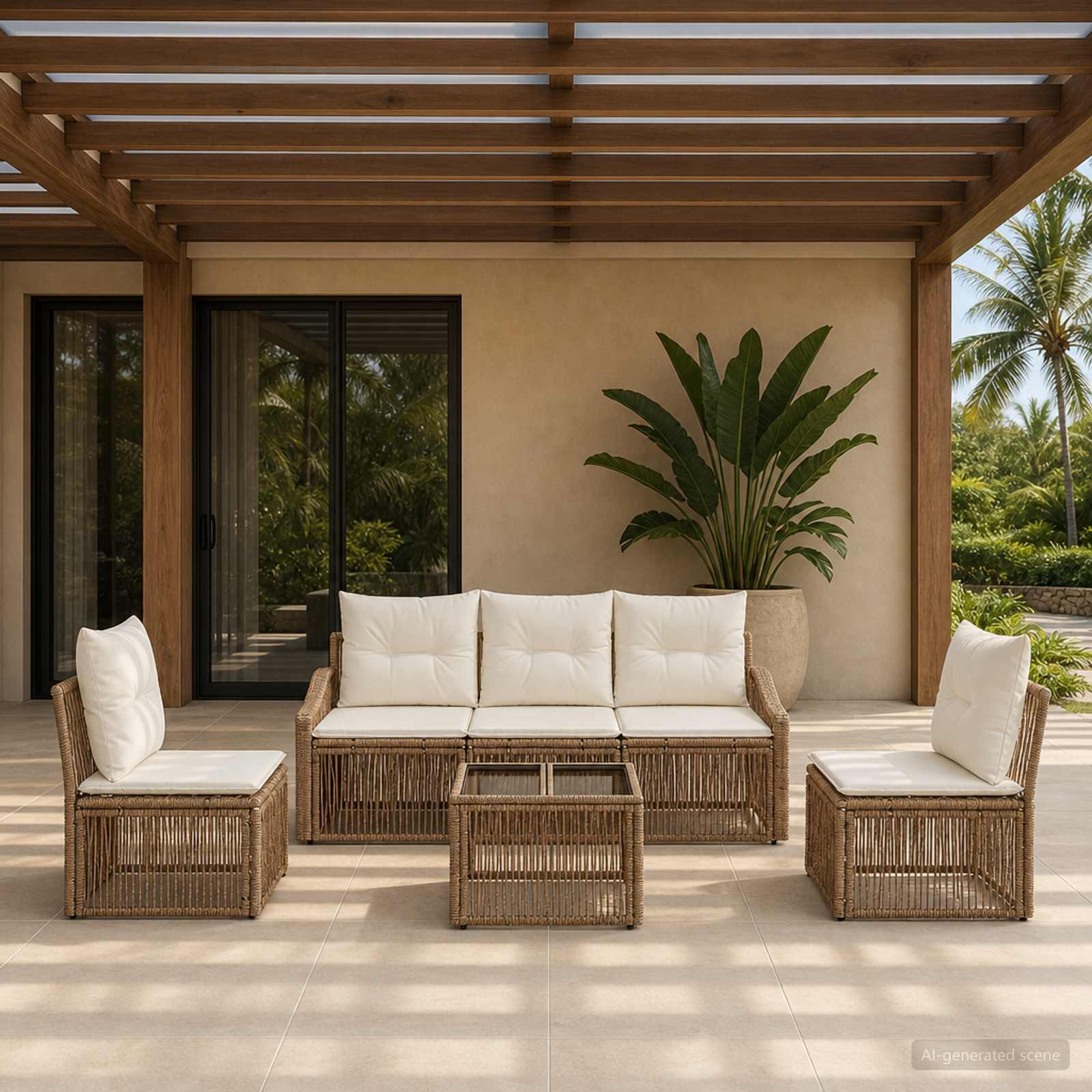 Tuinbankenset 6 pcs Beige poly rattan is nu te koop bij PeponiXL, paradijselijk wonen!