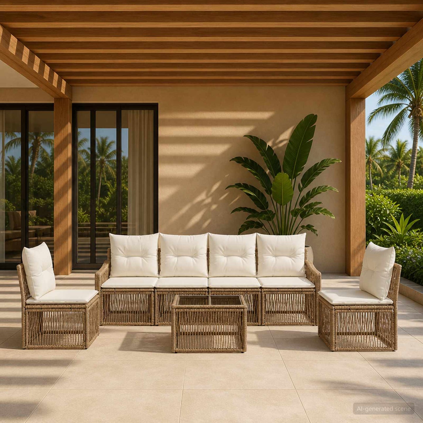Tuinbankenset 7 pcs Beige poly rattan is nu te koop bij PeponiXL, paradijselijk wonen!