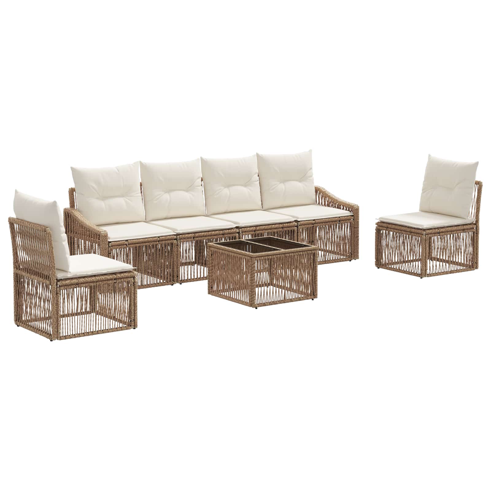 Tuinbankenset 7 pcs Beige poly rattan is nu te koop bij PeponiXL, paradijselijk wonen!