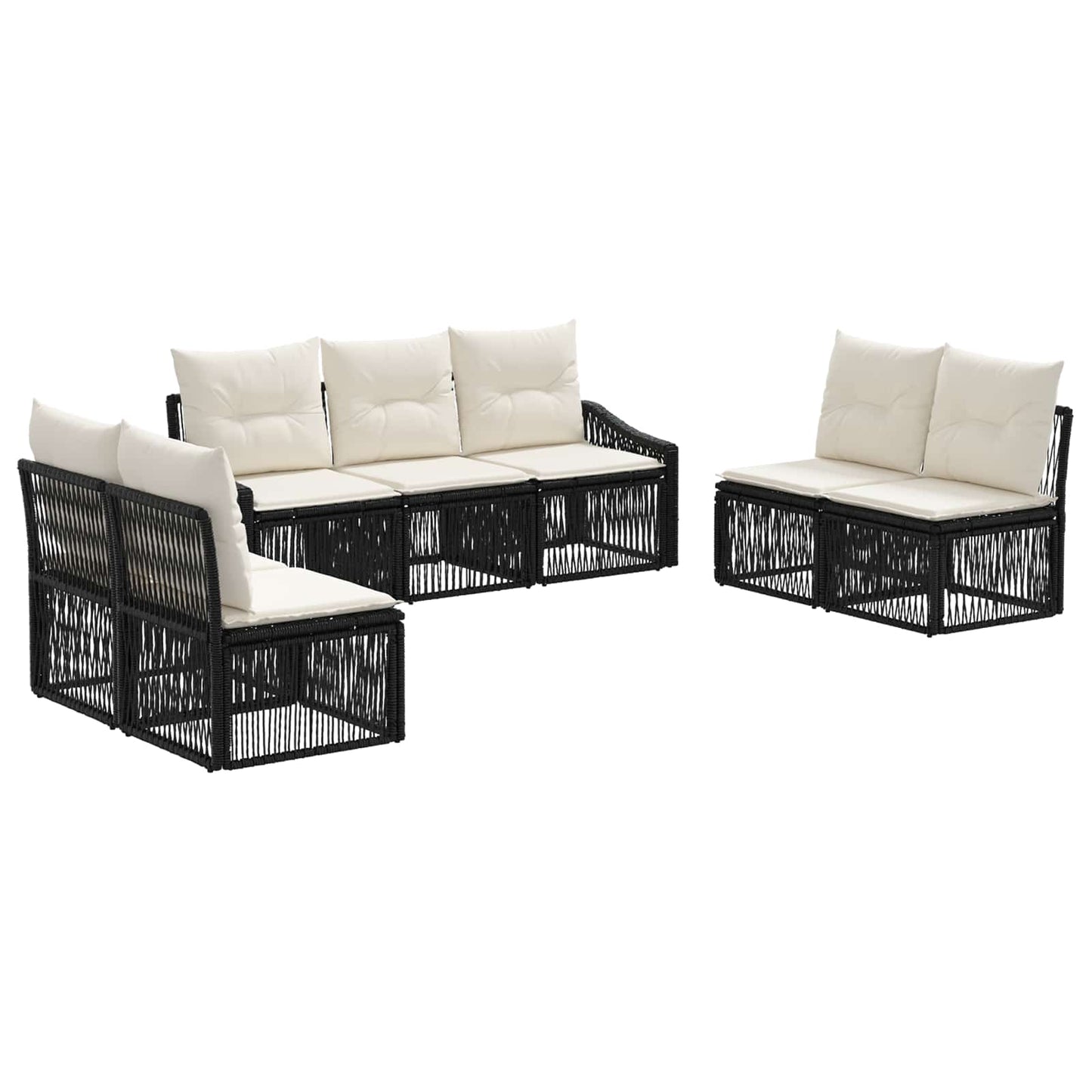 Tuinbankenset 7 pcs Zwart poly rattan