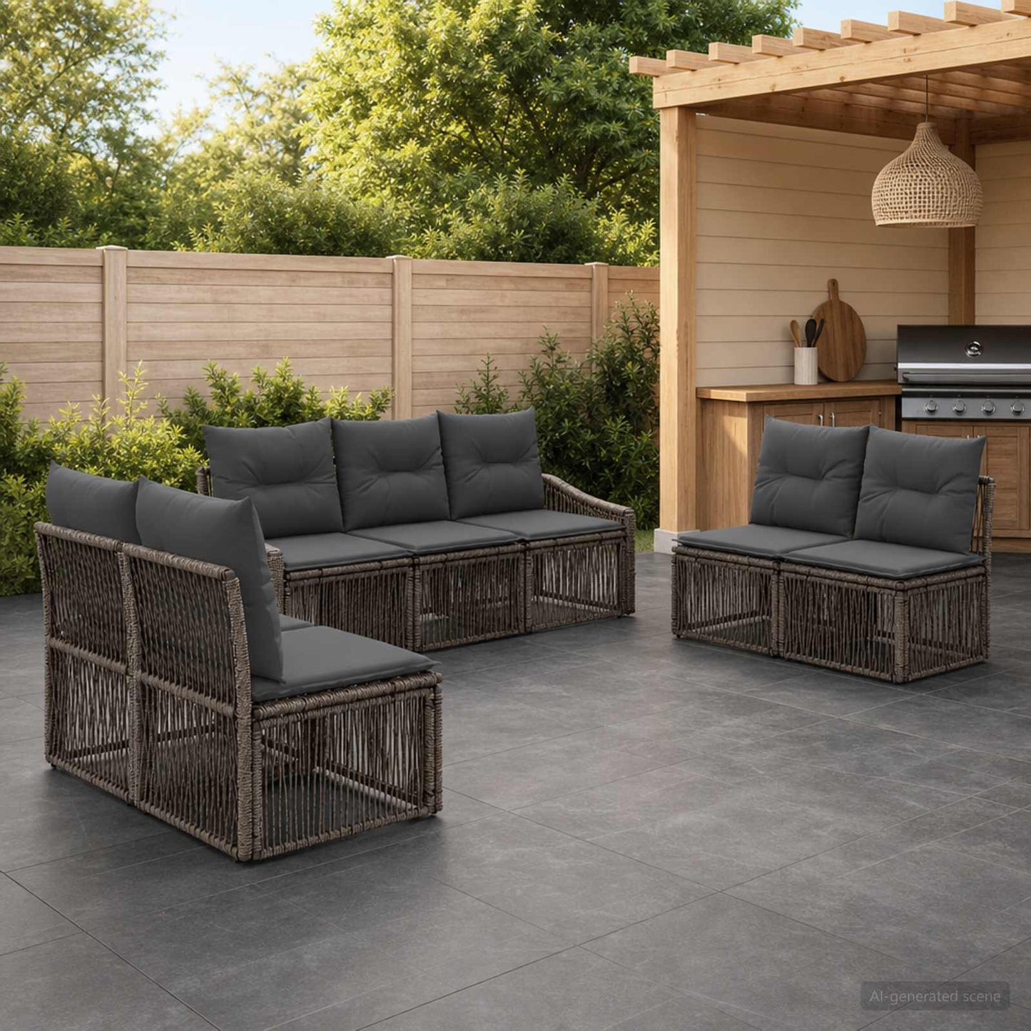 Tuinbankenset 7 pcs Grijs poly rattan is nu te koop bij PeponiXL, paradijselijk wonen!