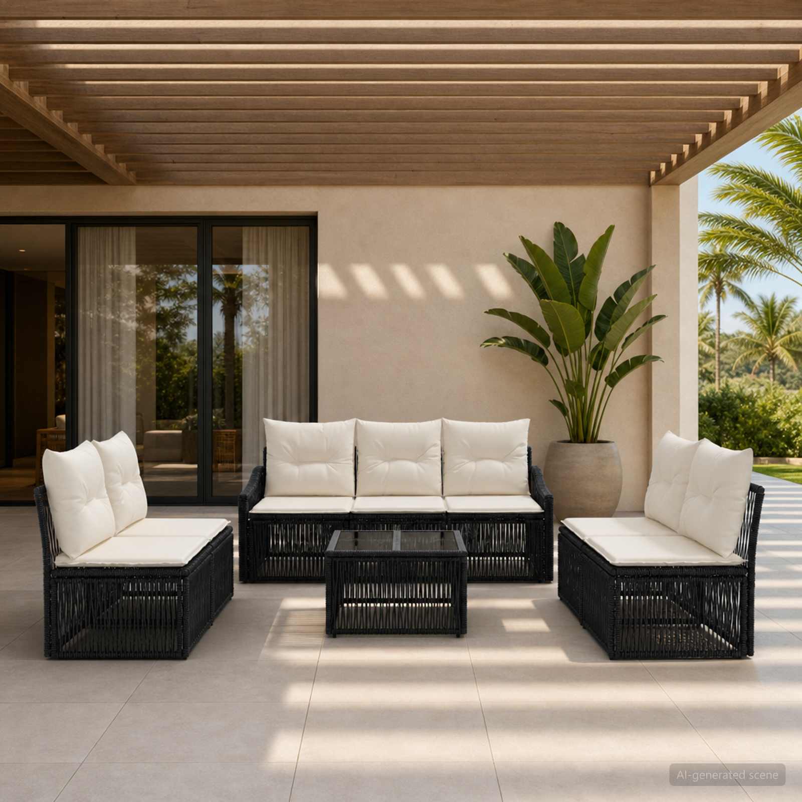 Tuinbankenset 8 pcs Zwart poly rattan is nu te koop bij PeponiXL, paradijselijk wonen!