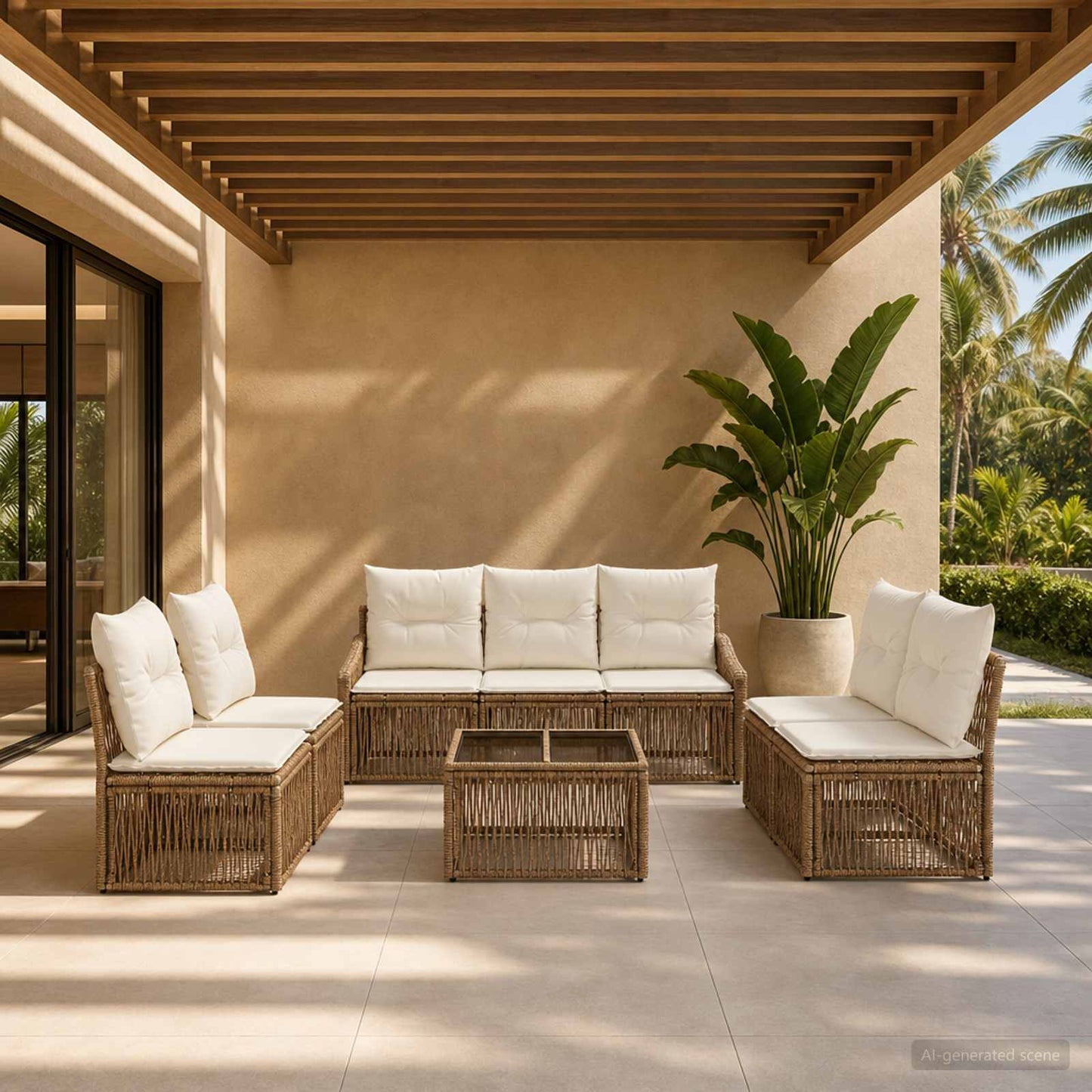 Tuinbankenset 8 pcs Beige poly rattan is nu te koop bij PeponiXL, paradijselijk wonen!