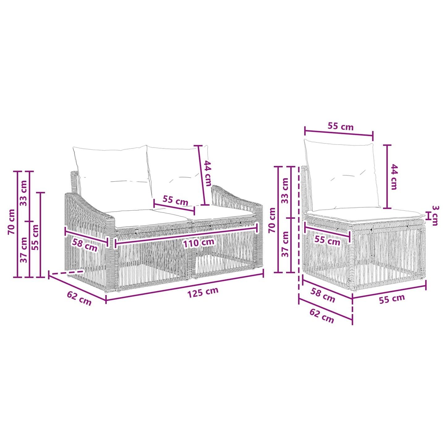 Tuinbankenset 8 pcs Zwart poly rattan
