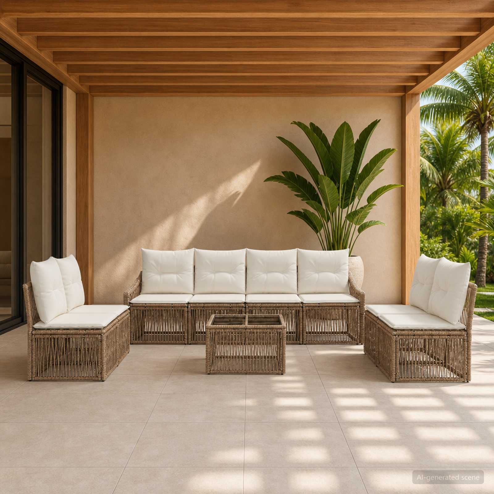 Tuinbankenset 9 pcs Beige poly rattan is nu te koop bij PeponiXL, paradijselijk wonen!