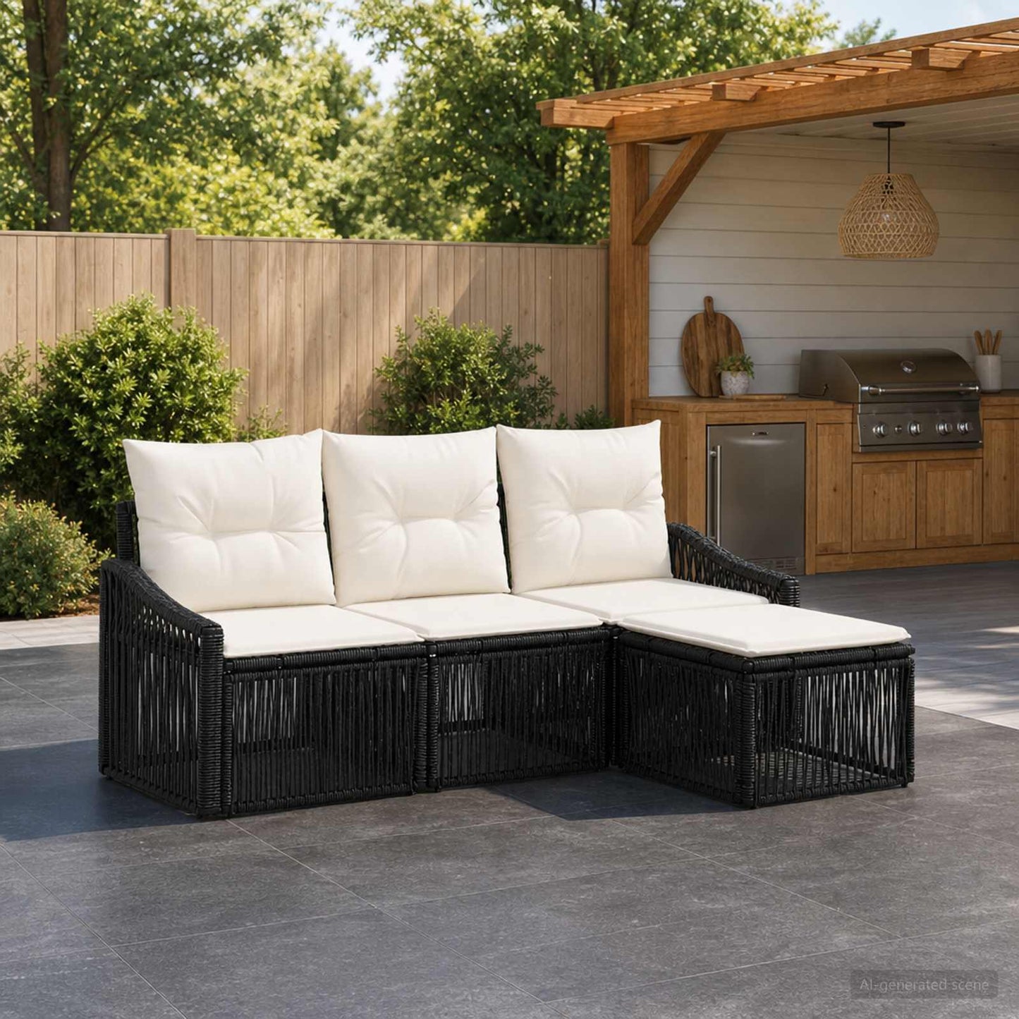 Tuinbankenset 4 pcs Zwart poly rattan is nu te koop bij PeponiXL, paradijselijk wonen!