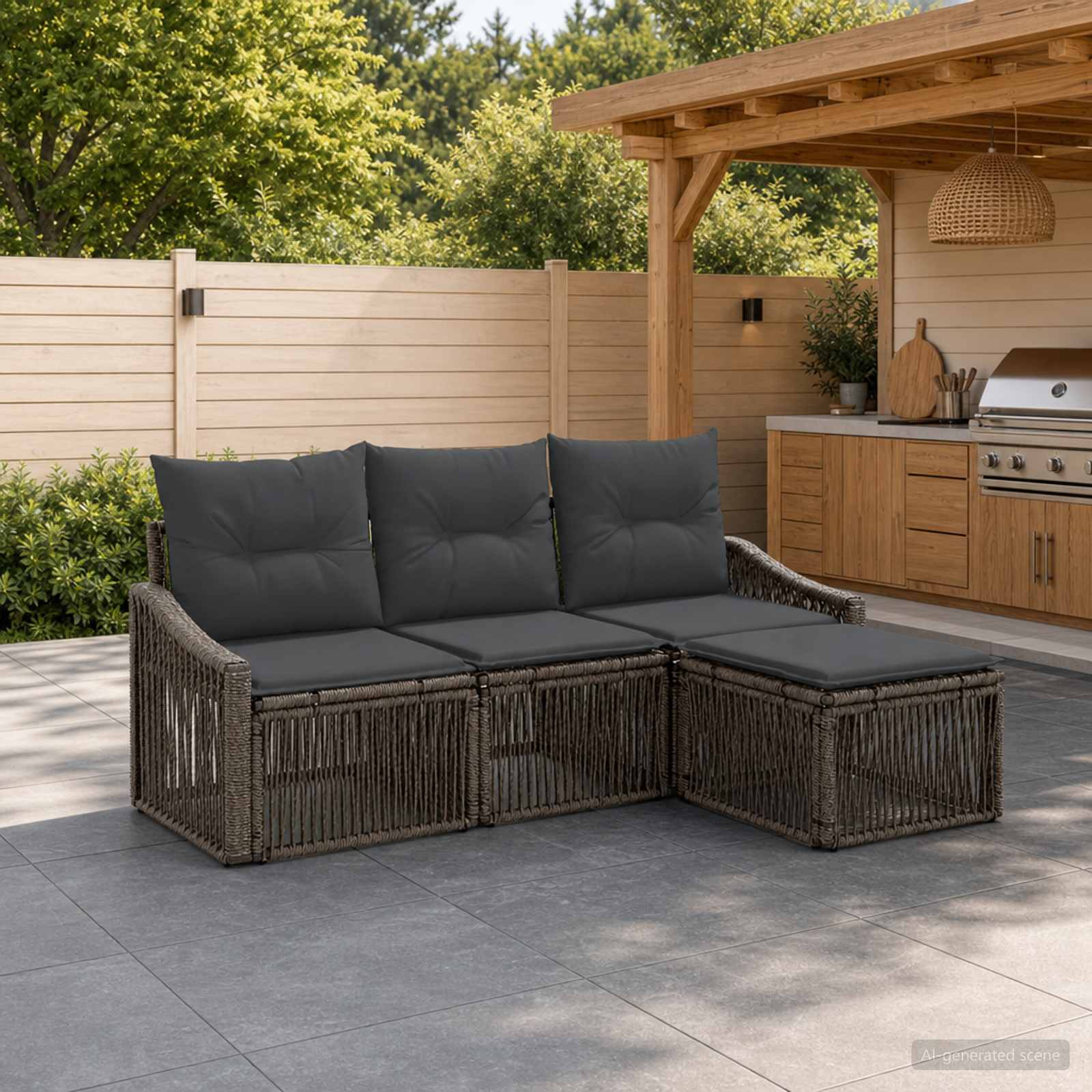 Tuinbankenset 4 pcs Grijs poly rattan is nu te koop bij PeponiXL, paradijselijk wonen!