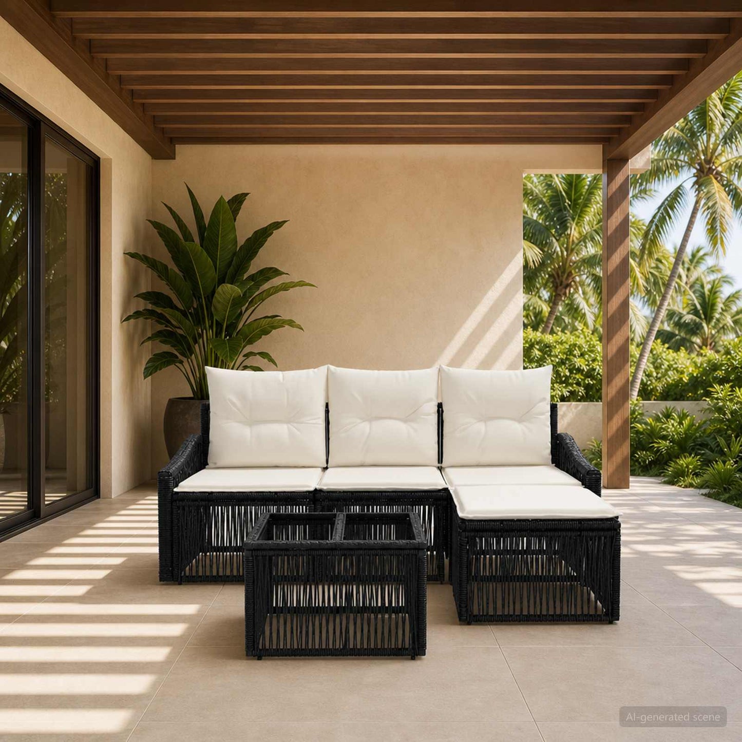 Tuinbankenset 5 pcs Zwart poly rattan is nu te koop bij PeponiXL, paradijselijk wonen!