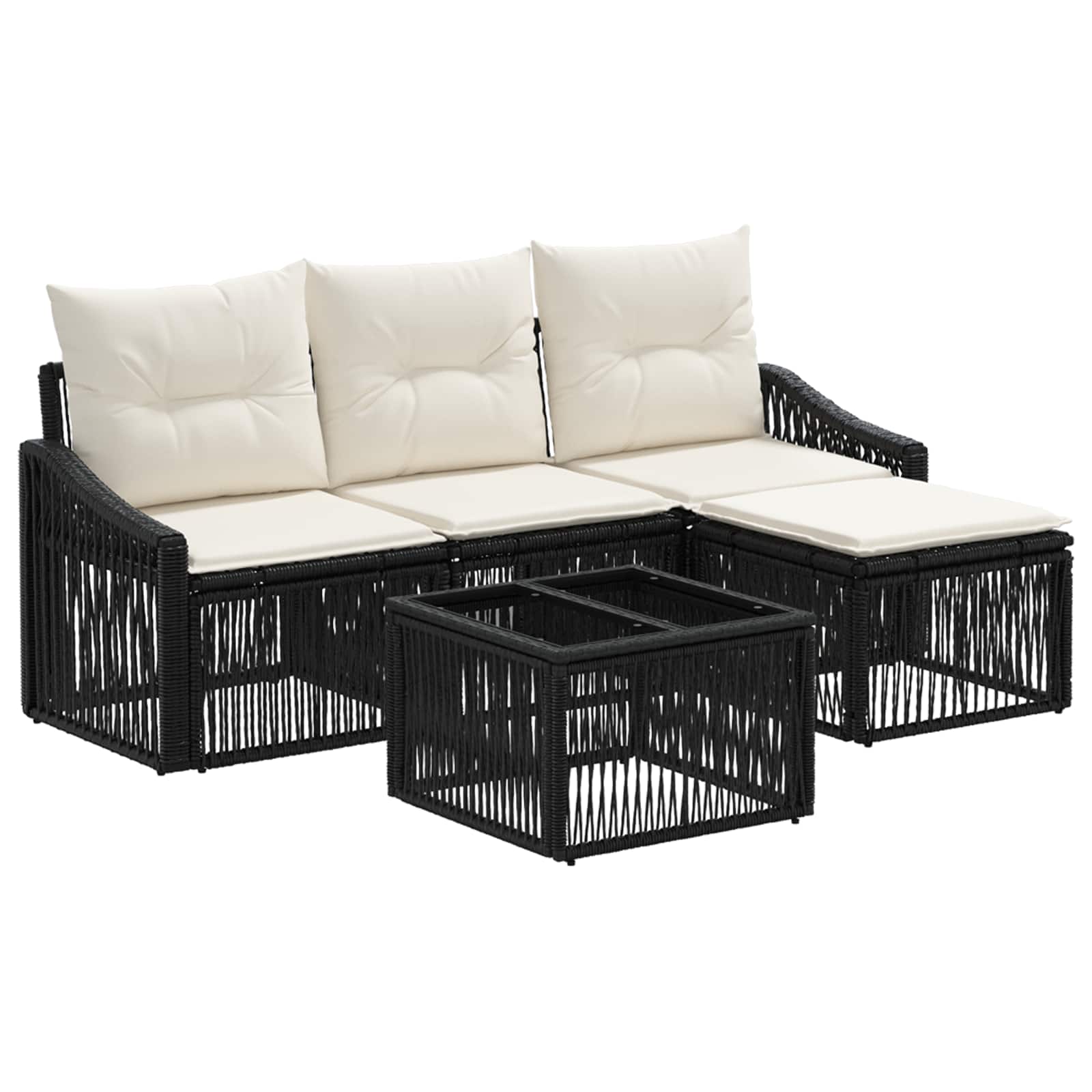 Tuinbankenset 5 pcs Zwart poly rattan is nu te koop bij PeponiXL, paradijselijk wonen!