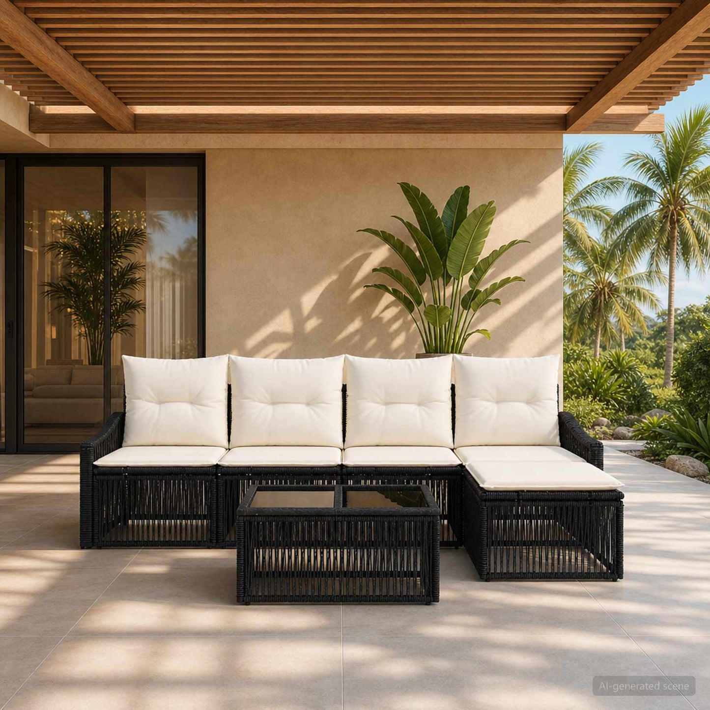 Tuinbankenset 6 pcs Zwart poly rattan is nu te koop bij PeponiXL, paradijselijk wonen!