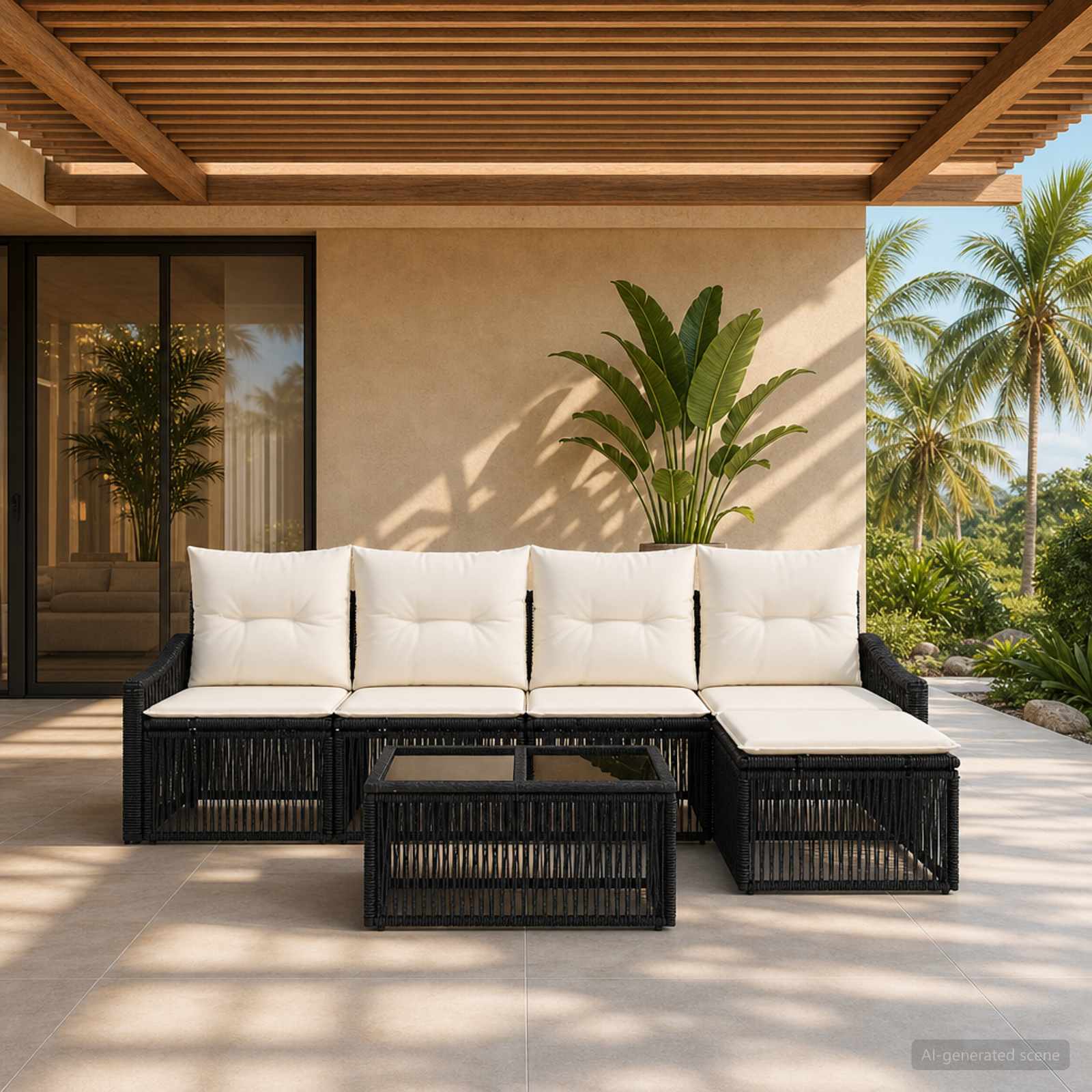 Tuinbankenset 6 pcs Zwart poly rattan is nu te koop bij PeponiXL, paradijselijk wonen!