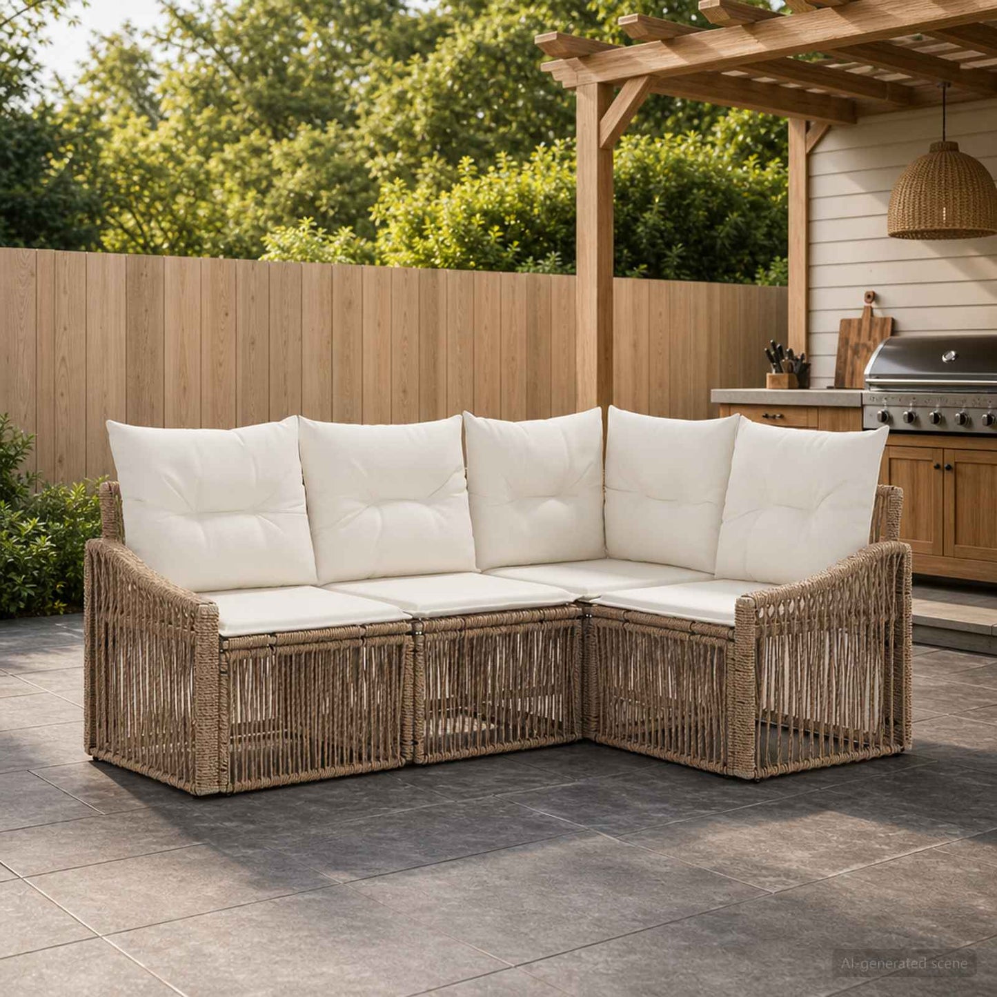 Tuinbankenset 4 pcs Beige poly rattan is nu te koop bij PeponiXL, paradijselijk wonen!