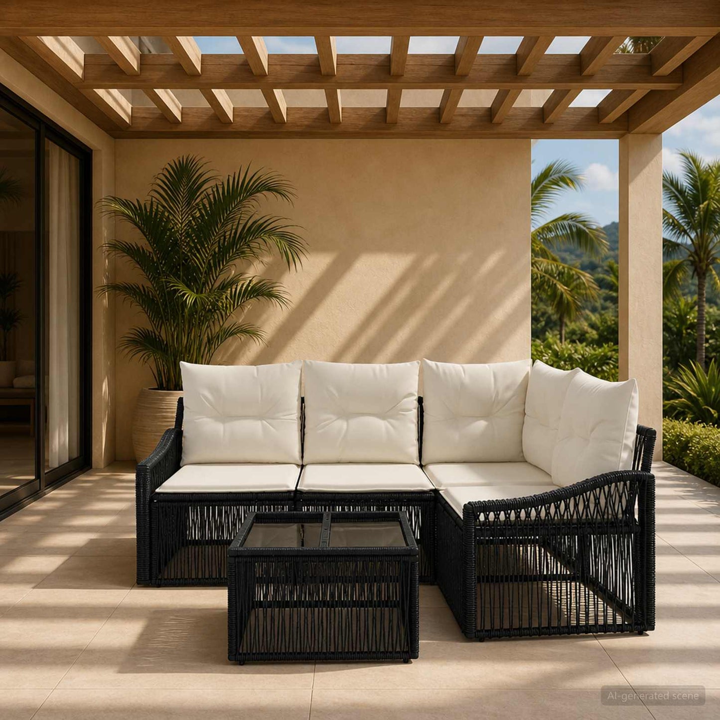 Tuinbankenset 5 pcs Zwart poly rattan is nu te koop bij PeponiXL, paradijselijk wonen!