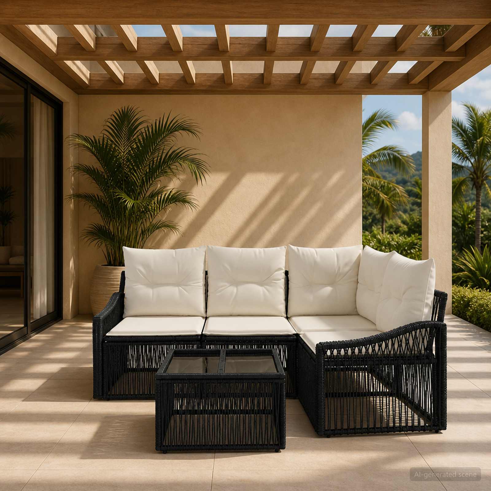 Tuinbankenset 5 pcs Zwart poly rattan is nu te koop bij PeponiXL, paradijselijk wonen!