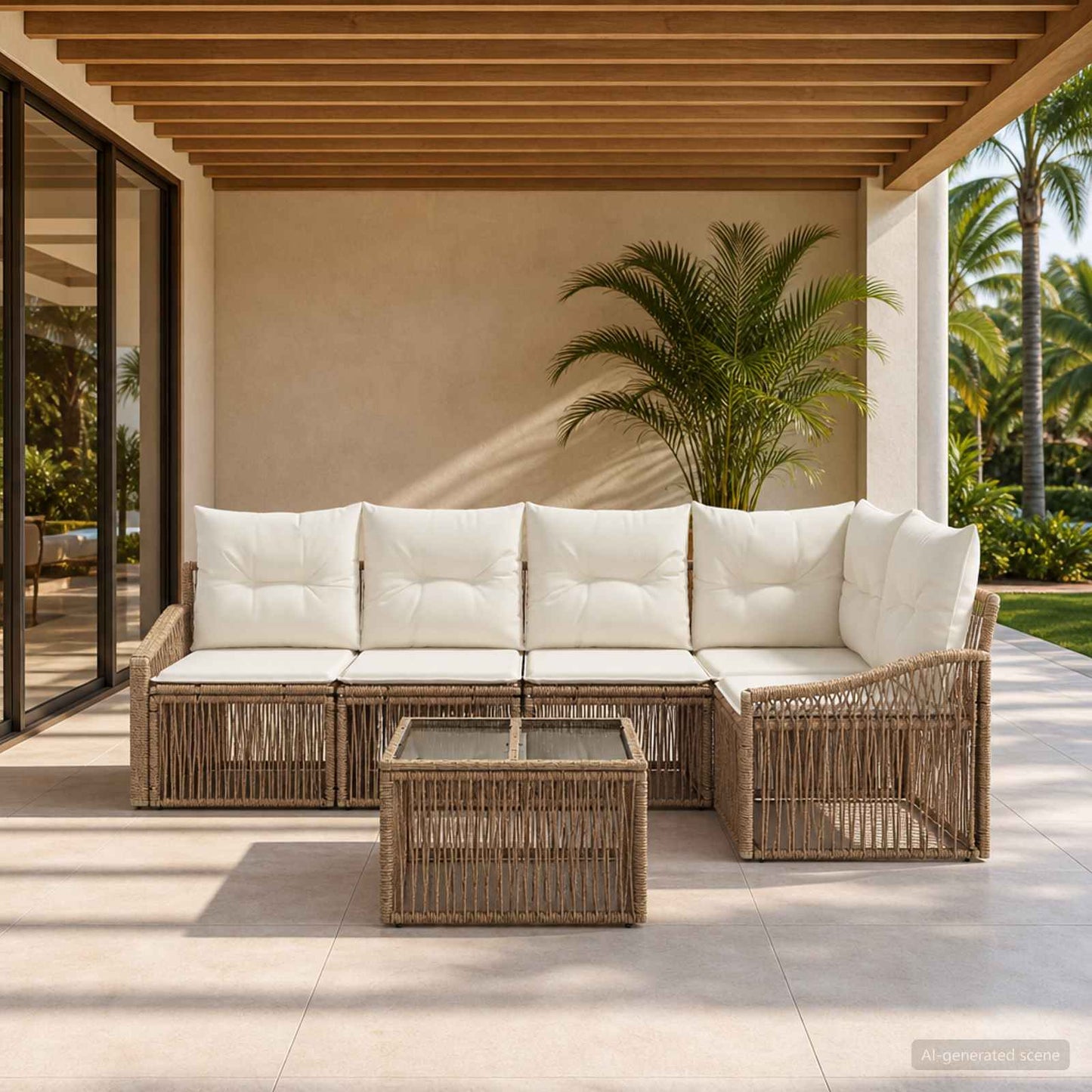 Tuinbankenset 6 pcs Beige poly rattan is nu te koop bij PeponiXL, paradijselijk wonen!
