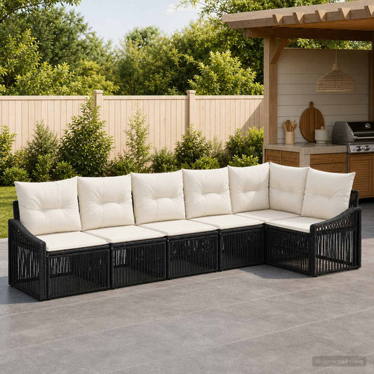 Tuinbankenset 6 pcs Zwart poly rattan is nu te koop bij PeponiXL, paradijselijk wonen!
