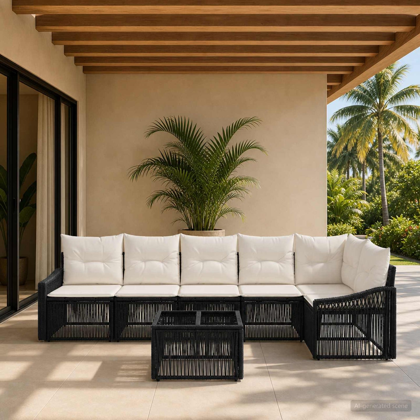 Tuinbankenset 7 pcs Zwart poly rattan is nu te koop bij PeponiXL, paradijselijk wonen!