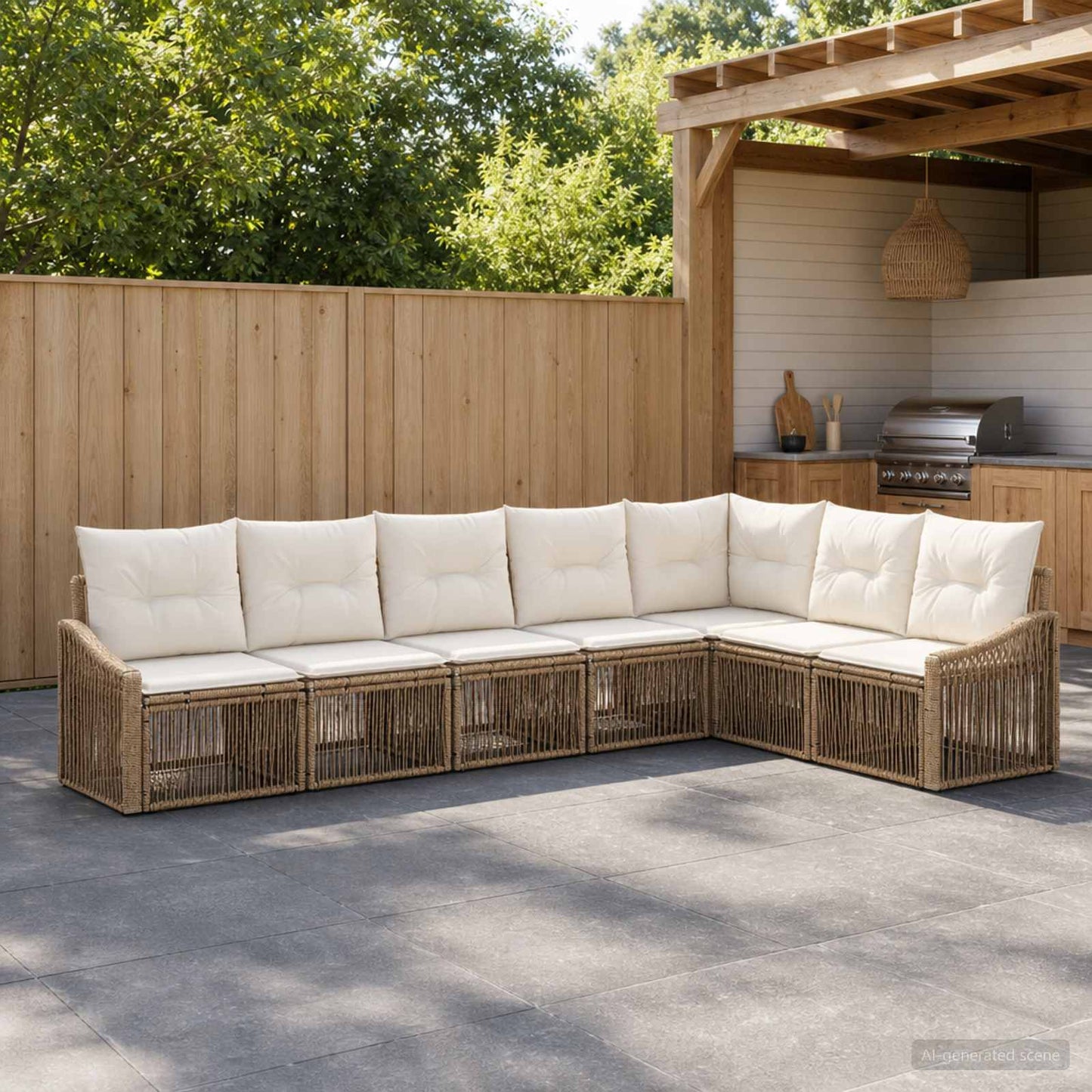 Tuinbankenset 7 pcs Beige poly rattan is nu te koop bij PeponiXL, paradijselijk wonen!