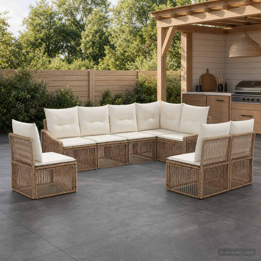 Tuinbankenset 8 pcs Beige poly rattan is nu te koop bij PeponiXL, paradijselijk wonen!